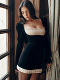 Ahagaga Fashion Sexy Velvet Women Mini Dresses Patchwork Backless Casual Buttoms Slim Package Hip Bodycon Vestidos Robes  Zipper