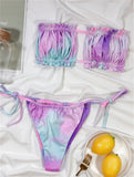 3 Colors Sexy Bikini Bandeau Women Swimwear Swimsuit Pleated Lettuce Trim Hollow Knotted Bikinis Set Bathing Suit Beach Bikini