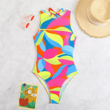2026 Color Block Swimsuit One Piece Backless Printed Swimwear Women Bathers Bathing Swimming Swim Suit Padded Beachwear Summer