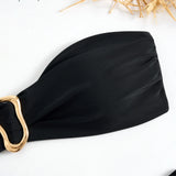 sexy solid black and red bandeau bikinis sets two pieces metal high waist thong swimsuit bathing suit swimwear biquini bakini