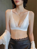 Elegant French Lace Triangle Bra, Summer Satin Bralette for Small Bust, Wirefree Sensual Lingerie Set MOYISU Panty Bras & Set AB