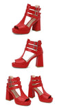Summer New Style Fashion High-heeled Exposed Toes Women's Sandals Sexy Party Zipper Square Heel Women's Sandals Size 34-50