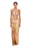 2025 New Sexy Tube Top Bikini set and Skirt Swimwear Women Metal Decoration Bodysuit Lace-up Bathing Suit Beachwear Biquini