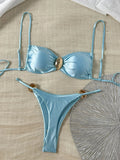 Metal Buckle Satin Bikini Women Mini Micro Thong Swimwear Female Swimsuit Two-pieces Bikini Set High Cut Bathing Suit Swim Lady