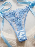 Lady Floral Embroidery Lingerie Set Women Sheer Bra and Brief Underwear Set Satin Sexy Intimates Underwear