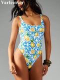 S - XL Sexy Lemon Printed Backless Women Swimwear One Piece Swimsuit Female High Cut Leg Monokini Bathing Suit Bather Swim V7551