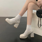 Patent Leather High Heel Mary Jane Shoes Women Elelgant Buckle Strap Platform Pumps Woman Chunky Heels Punk Lolita Shoes Female