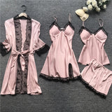 4 Pieces Women's Sexy Lace Pajamas Fashion V-Neck Gown Comfort Pajamas Pajamas Pajamas With Chest Pads Nightdress Casual Loungew