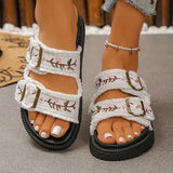 2026 New Flowers Embroidery Platform Slippers Women Fashion Denim Thick Bottom Sandles Woman Plus Size 43 Non Slip Beach Sandals