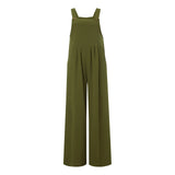 Women Fashion Jumpsuits Sleeveless Buttons Suspender Wide Leg Pant Overalls with Pockets Casual Loose Romper Streetwear
