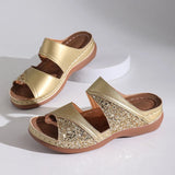 Golden Glitter Platform Sandals for Women Summer Lightweight Wedge Heel Sandles Woman Plus Size 43 Thick Sole Sandalias Mujer