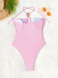2026 Summer Women's One-piece Suit Swimwear Sexy Hollow Out Neck Lace-up Bodysuit Beachwear High Waist Push Up Bathing Suits