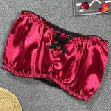 Women's Sexy Lingerie Set Black Lace Trim Strapless Tube Top + Shorts Solid Color Outfits Chest Wrap Backless Crop sleepwear