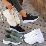 Spring Summer Breathable Mesh Sport Shoes Women Slip On Hollow Out Knitted Flats Shoes Woman Plus Size 43 Thick Sole Sneakers