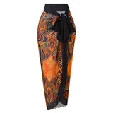 S - XXL Printed Long Sleeve With Sarong One Piece Swimsuit Women Swimwear Female Flowers Padded Bather Bathing Suit Swim K7181