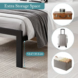HOOMICH Metal Bed Frame With Upholstered Headboard Linen