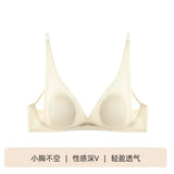 French Triangle Bra Rabbit Ear Cup, Deep V Wireless Bralette for Small Bust, No Gap Sexy Lingerie Set, Breathable Summer Thin
