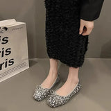 Fashion Silver Bling Low Top Single Shoes for Women New Low Heels Bow-Knot Single Shoes Ladies Hot Sale Plu Size Shoes Mujer