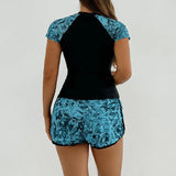 Sports Swimsuit for Women 2026 New 2 Piece Swimsuit High Waist Tankini Short Sleeve Round Neck Patchwork Bikini Set Swimwear