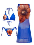 With Skirt Flower Floral Halter String Bikini Women Swimwear Female Swimsuit Three-pieces Bikini Set Bathing Suit Swim Beachwear