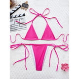 3 Colors New PU Faux Leather Halter Bikini Women Swimwear Female Swimsuit Bather Bathing Suit Swim Two-Pieces Bikini Set V6492B