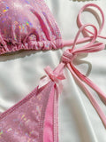 Shiny Pink Bikini 2025 Women Sexy Brozing Tie Bow Strap Push Up Micro Swimsuit Brazilian Bathing Suit Tie Side Triangle Swimwear