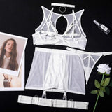 Toucheart 5-Pieces Erotic Lingerie Sexy Hip Skirt For Women Mesh Patchwork Hollow Out See-Through Lure Garters Underwear Suit