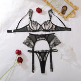 Toucheart Erotic Lingerie Fashion New Floral Embroidered See-through Mesh Body-shaping Women Sexy Underwear Three-piece Hot Set