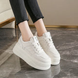 Pu Leather Thick Bottom Sneakers Women 2025 Breathable Platform Vulcanised Shoes Woman Womens All Match Lace Up Casual Sneakers