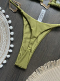 New Sexy Bikini Solid Color Lace-up Split Two-piece Swimsuit for Women