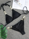 Luxury Rhinestone Bikini Women 2025 Sexy Orange Yellow Crystal Diamond Push Up Thong Swimsuit Beach Bathing Suit Tanga Swimwear