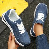 Comfortable Platform Denim Sneakers for Women Plus Size 43 Lace-Up Women's Sports Shoes Lightweight Non Slip Walking Shoes Woman