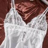 Women Sexy V-neck Lace Trimmed Mesh Splicing Strap Transparent Mini Dress Pure Desire Deep V Sleeveless Charming Nightclub TQO2