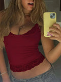 FDYOUI Chic Lace Patchwork Tank Tops for Women 2026 Summer Sleeveless Slim T-shirt Ladies Crop Top Y2K Streetwear Pink Corset