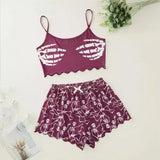 Sexy Alien Print Sling Sleepwear Women's Pajamas Set V-Neck Pyjamas Female Homewear Sleeveless Cute  Top And Shorts