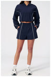 Summer Sun Protection Yoga Suit Women Contrasting Colors Long Sleeve Hoodies Top High Waist Shorts Running Fitness Athletic Wear