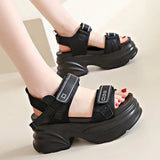 Silver Chunky Platform Sandals for Women Summer Wedge Heels Sport Sandals Woman Comfortable Thick Bottom Casual Sandles Female
