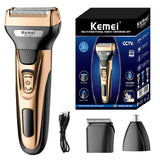 Kemei 3in1 Grooming Kit Electric Shaver For Men Beard Hair Trimmer Body Nose Ear Shaving Machine Face Razor Rechargeable