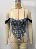 Retro French Jacquard Red Plaid Camisole 2026 Women Sexy Lace Trim Spliced Off Shoulder Chest Wrapped Fishbone Chest Party Tops