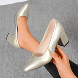 Plus Size 42 Pointed Toe Thick Heels Pumps Women Slip On Pu Leather High Heels Shoes Woman High Heeled Office Party Shoes Ladies