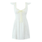 White Lace Dress Summer Women's Dress Bowknot Back Tie Up Short Beach Vestidos Female Sleeveless Mini Casual Cotton Dress 2025