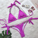 DEKA Women Diamond Bikini Set Rhinestones Swimwear Halter Wrinkled Bikini Female Two-pieces Swimsuit Bather Bathing Suit Swim
