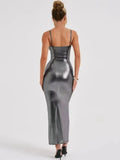 Faux Leather Slim Spaghetti Strap Dress For Women Strap Long Dresses Package Hip Bodycon Sexy Low Cut Party Evening Vestidos