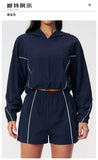 Summer Sun Protection Yoga Suit Women Contrasting Colors Long Sleeve Hoodies Top High Waist Shorts Running Fitness Athletic Wear