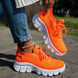 Orange Breathable Knitted Sneakers Women Comfort Slip On Mesh Sport Shoes Woman Plus Size 43 Thick Bottom Vulcanized Shoes Mujer