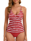2026 Strappy Tankini Set Two Pieces Swimsuit Women Striped Swimwear Female Bathers Bathing Swimming Swim Suit Beachwear XXL
