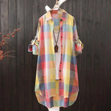Long Sleeve Lapel Oversized Shirts Women Shirt Plaid Print Irregular Hem Single-breasted Soft Breathable Lady Long Top