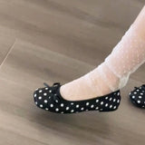 New Butterfly-knot Women Dot Ballet Flats Comfort Square Toe Slip on Shoes Ladies Eelgant Soft Sole Dress Mary Jane Shoes