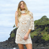 DEKA Crochet Swimwear Cover Up Women White Lace Tunic Beach Dress Clothing Backless Bathing Suit Bikini Swimming Beach Wear
