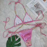 DEKA Shiny Diamond Chain Bikinis Set Mujer Two Pieces Crystal diamond Swimsuit Women Thong Swimwear Sexy Halter Swimsuit